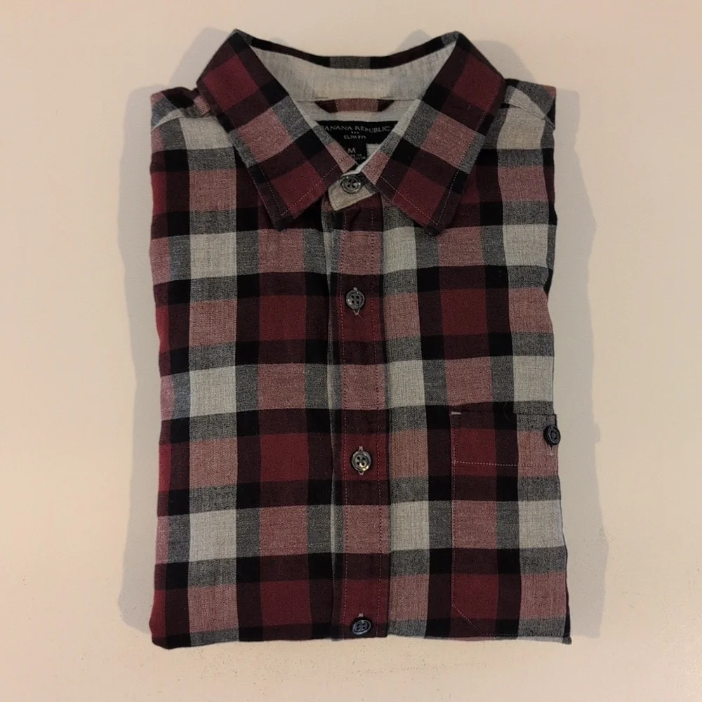 Banana Republic Men's M Slim Fit Plaid Button Down Shirt 100% Cotton